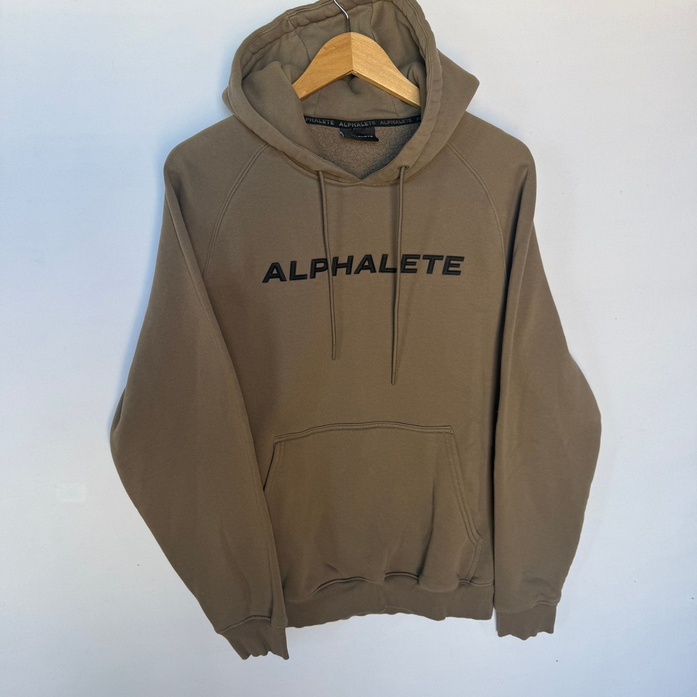 Alphalete Performance Hoodie Pullover Men's Medium Brown Khaki Athletic Gym Wear